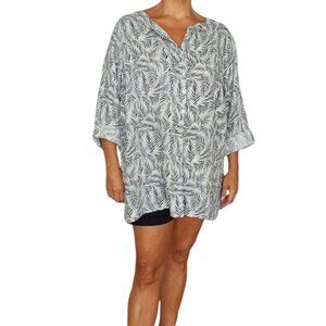 TAHARI Women's COLLARLESS 100% Linen Button Down Shirt Tunic Top Size 2X